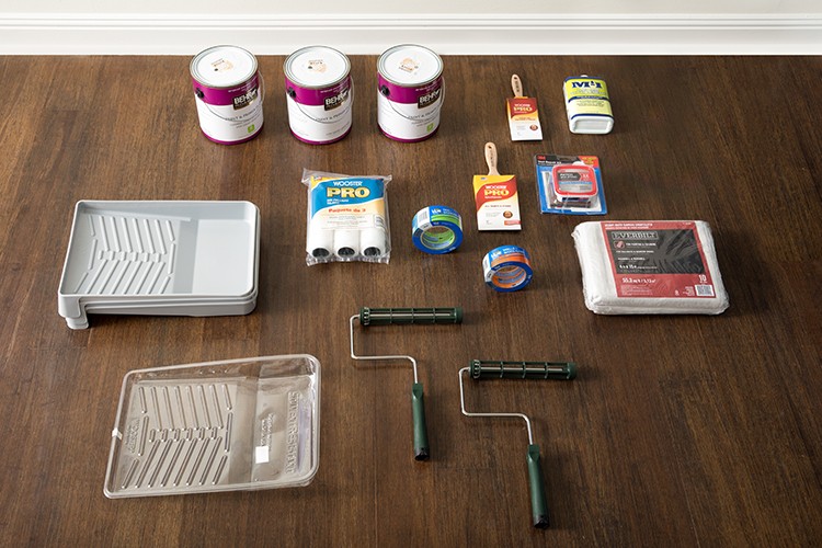 Materials needed for ombre wall paint project