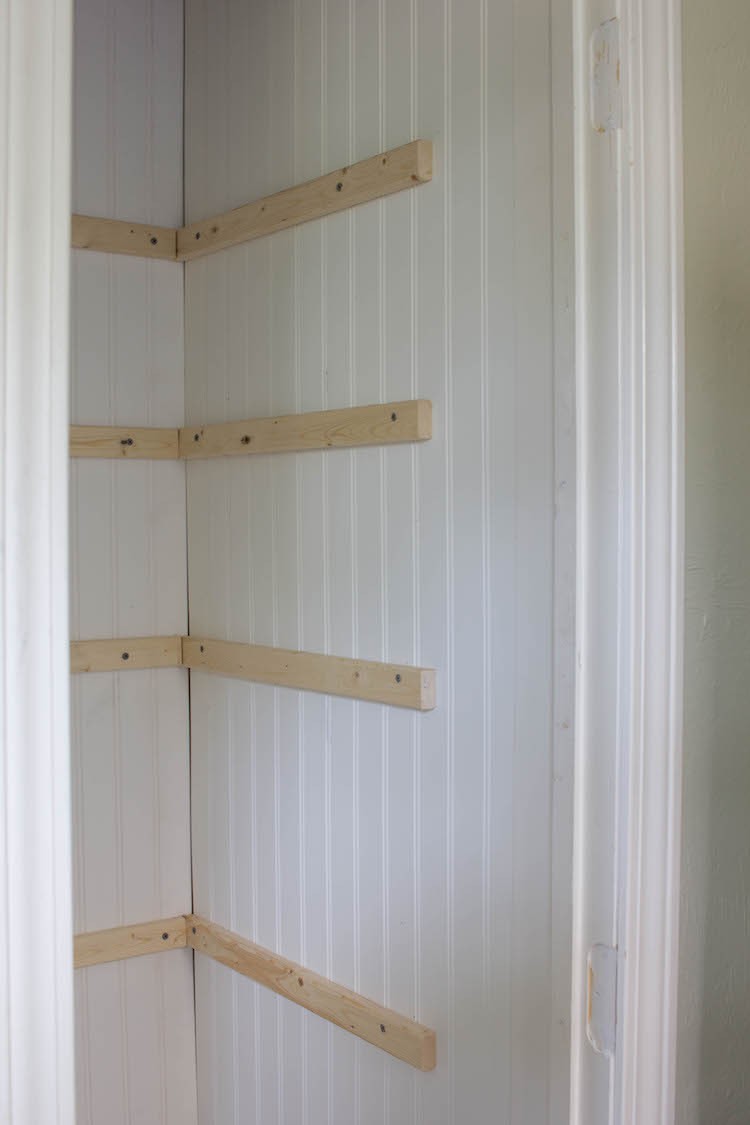 Water Heater Closet Turned Into Open Shelved Pantry