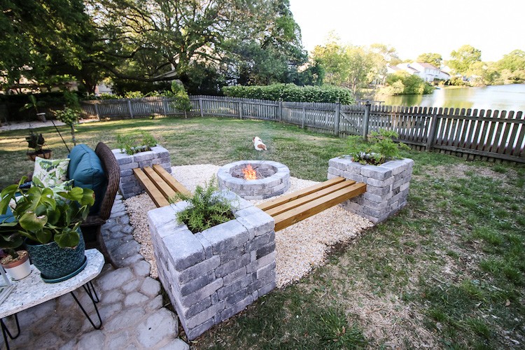 Follow along as Morgan of Charleston Crafted takes you through a few simple steps to create this paver bench and fire pit set up!