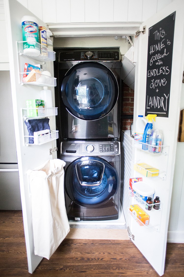 See how blogger Miranda Anderson from Live Free Creative Co. transforms her small laundry room closet space with the help of Samsung appliances.