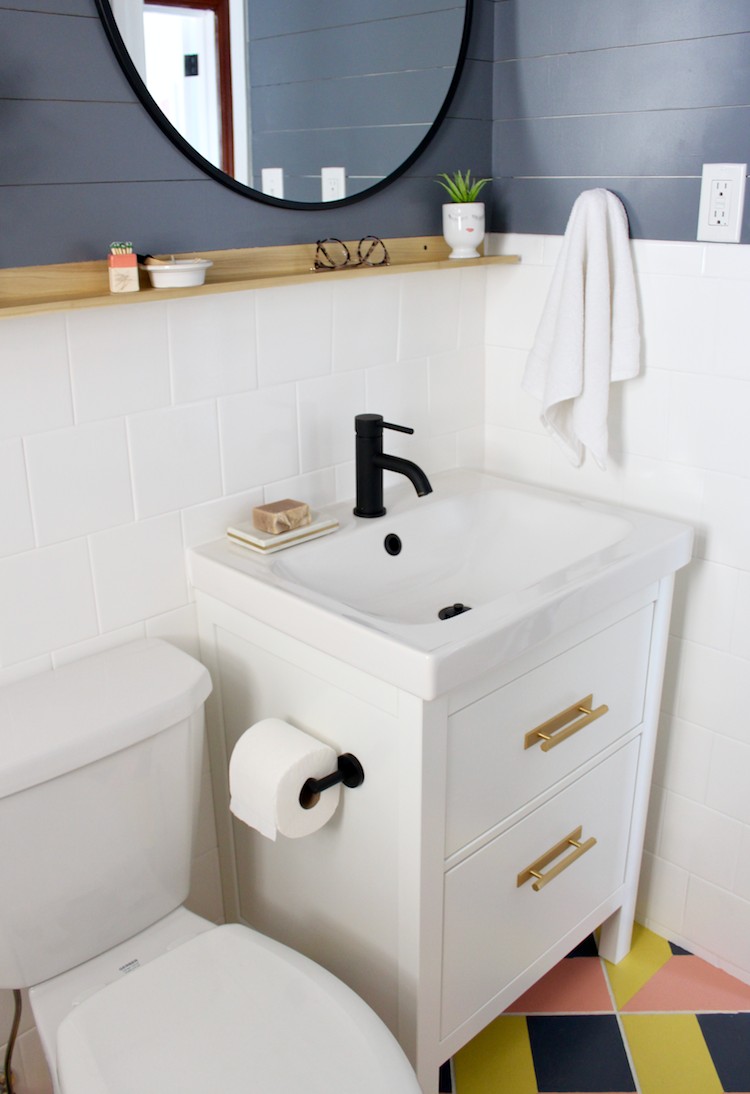 Small Bathroom Makeover With Painted Tile And Painted Floors