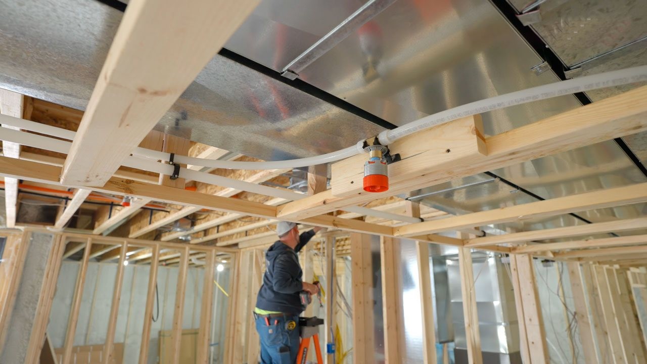 Fire sprinkler close up during installation.