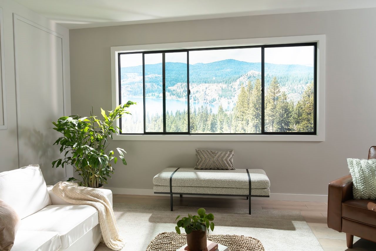 black fram sliding window in modern style livingroom