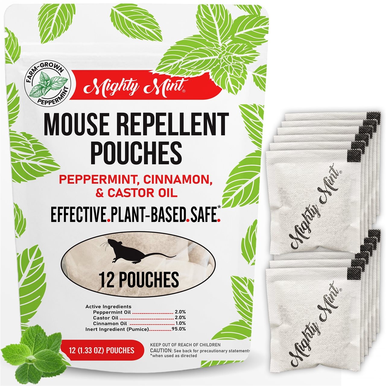 Bag of Mighty Mint mouse repellent pouches that can be used in cabinets and pantries.