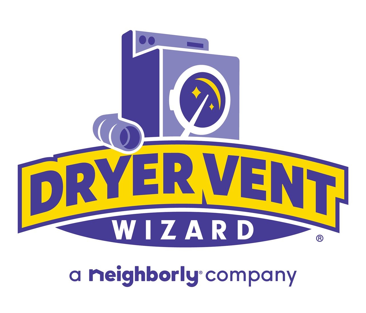Purple and yellow Dryer Vent Wizard logo.