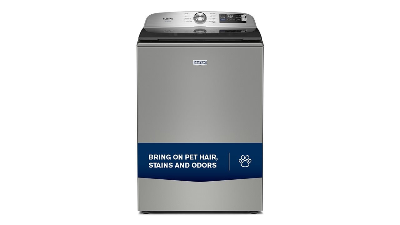 The Maytag<sup><sup><sup><sup><sup><sup><sup/>&reg;</sup></sup></sup></sup></sup></sup> 5.2 Cu. Ft. Pet Pro Top Load Agitator Washer, bring on pet hair, stains and odors.” width=”600″ border=”0″></div>
<div class=
