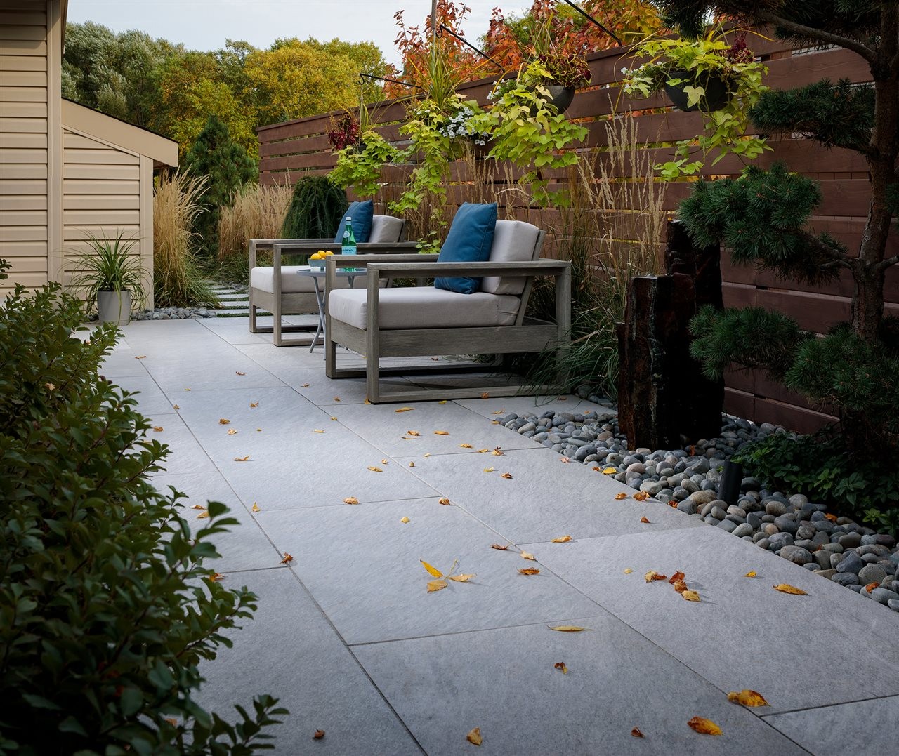 Paver patio with comfortable furniture.