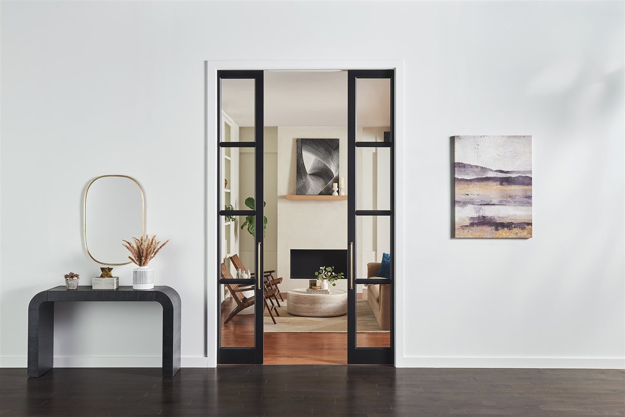 Pocket door between living room and foyer. Johnson Hardware makes precision, American-made hardware for pocket doors.